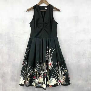 Belle Poque Womens Dress M Swans Pinup Garden Party Coquette Whimsy Rockabilly